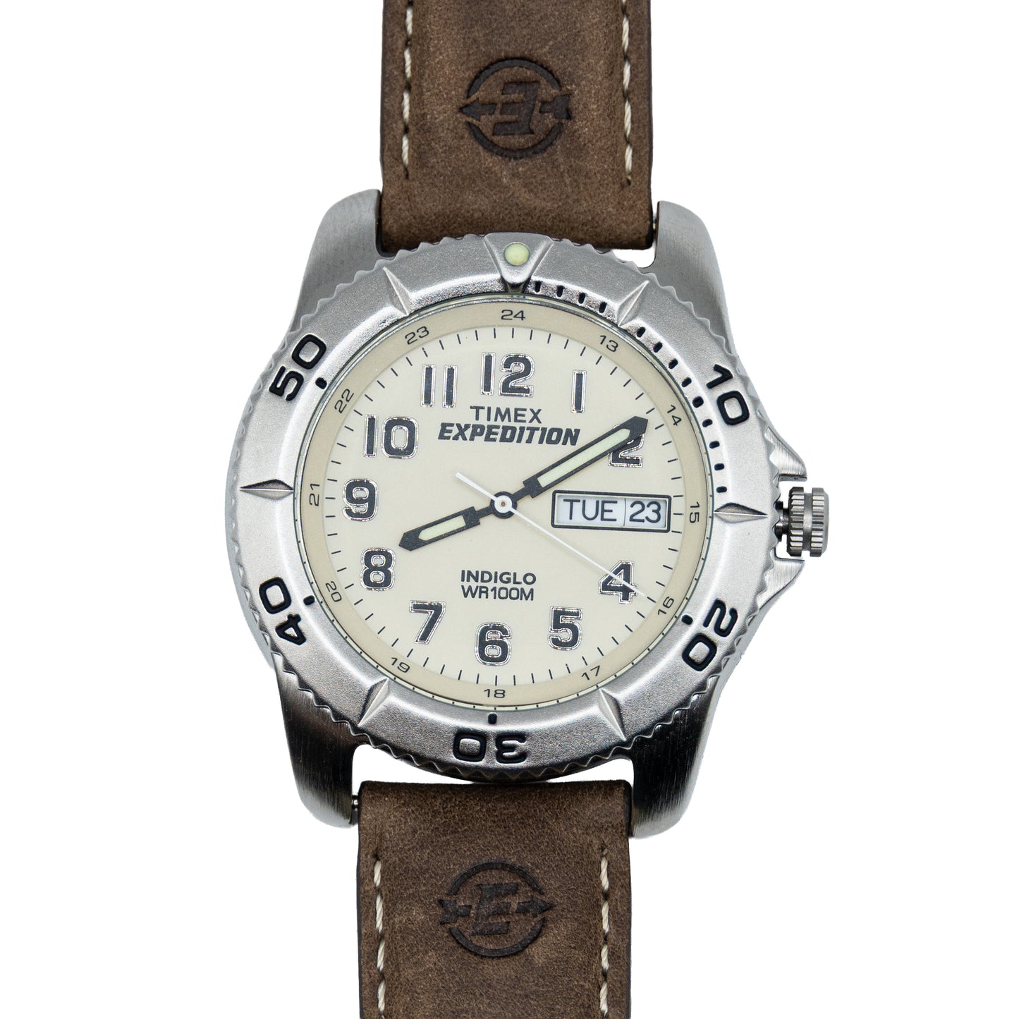 Timex Expedition Men's Brown Leather Indiglo 100M Watch