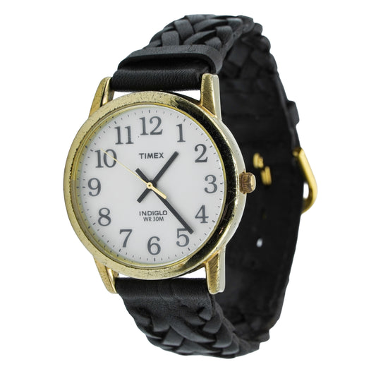 Timex T2H291 Easy Reader Indiglo Gold-Tone Watch with Black Braided Band