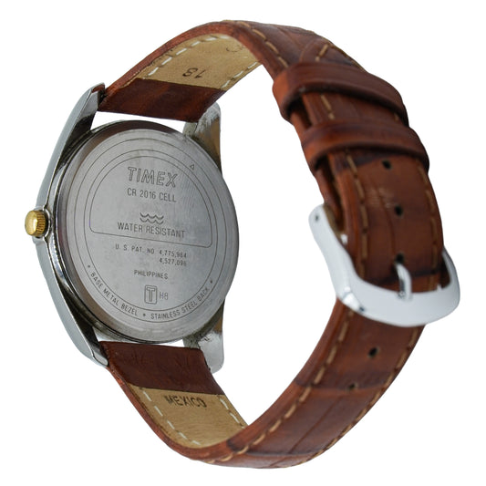 Timex Indiglo Vintage 2000 Date Watch Two-Tone w/ Speidel Leather Band 35mm