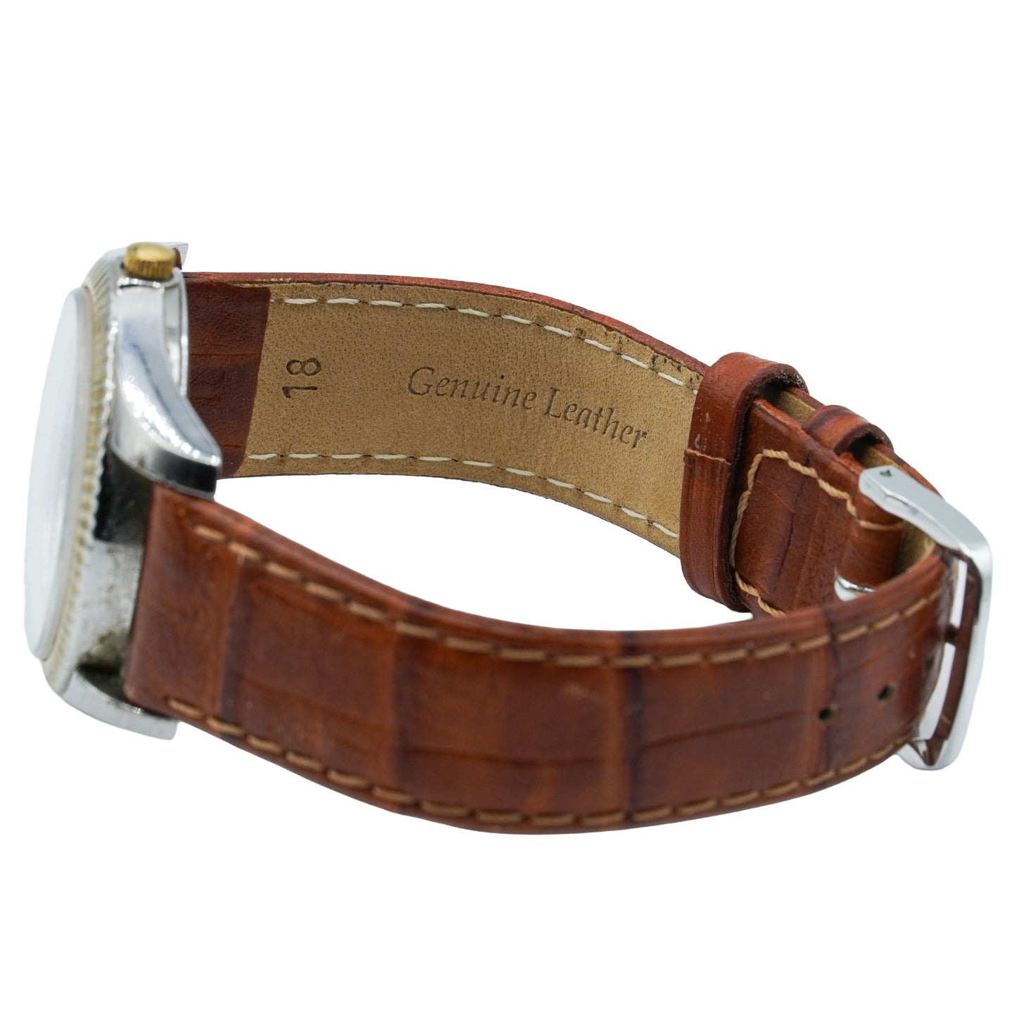 Timex Indiglo Vintage 2000 Date Watch Two-Tone w/ Speidel Leather Band 35mm