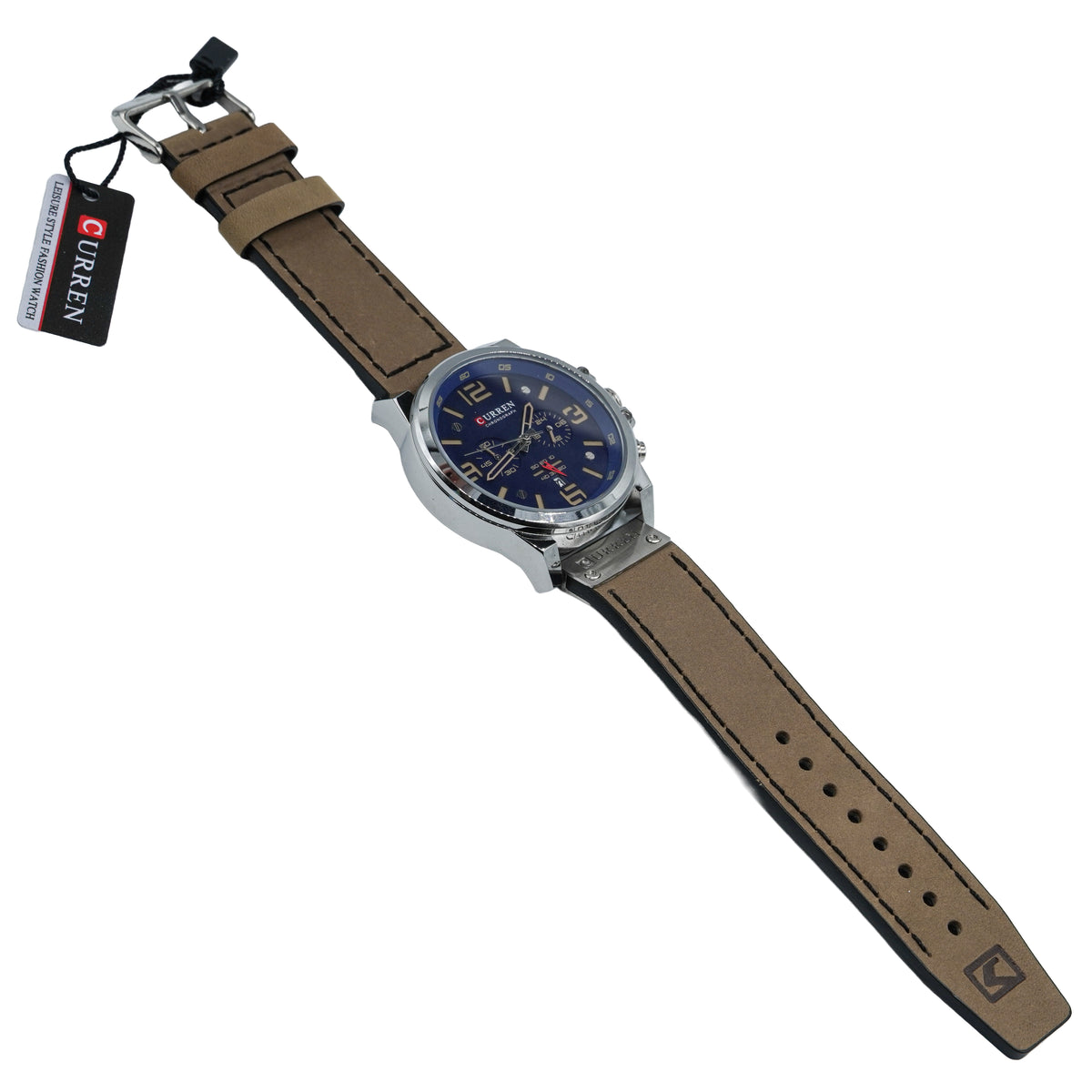CURREN Men Watch Mens Blue Dial Chronograph Leather Quartz Watch