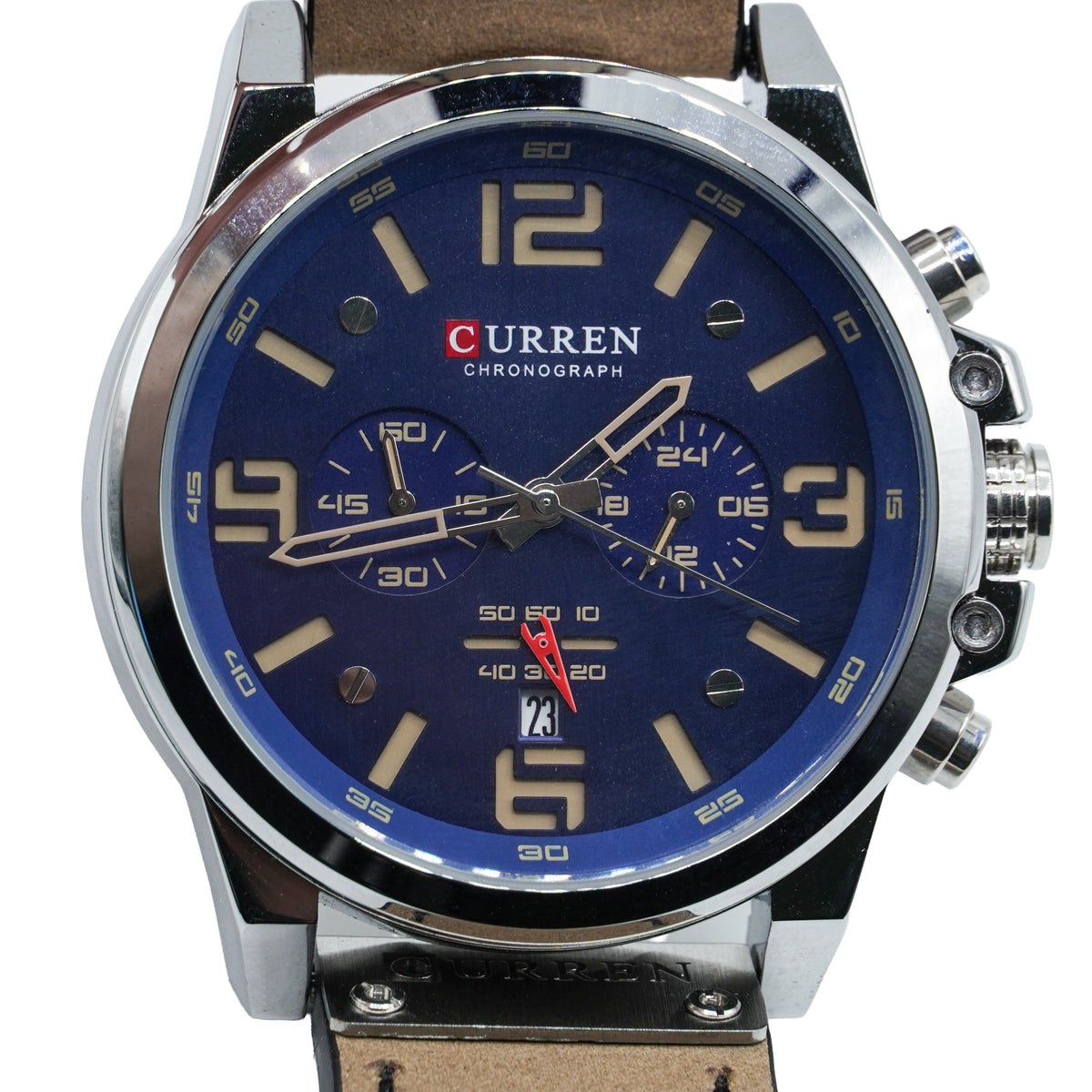 CURREN Men Watch Mens Blue Dial Chronograph Leather Quartz Watch