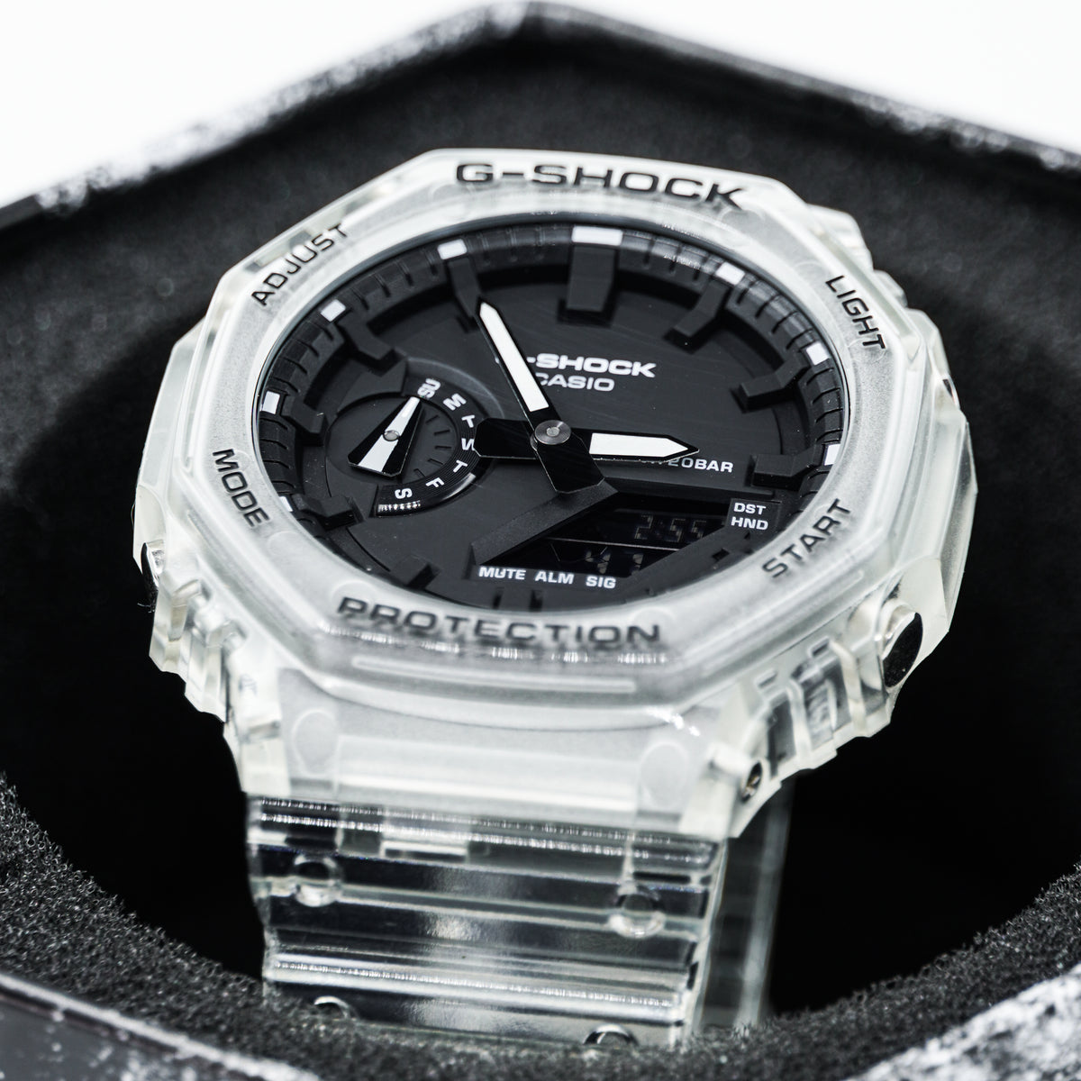 Casio G-Shock GA2100SKE-7A CasiOak Clear Resin Watch with Tin