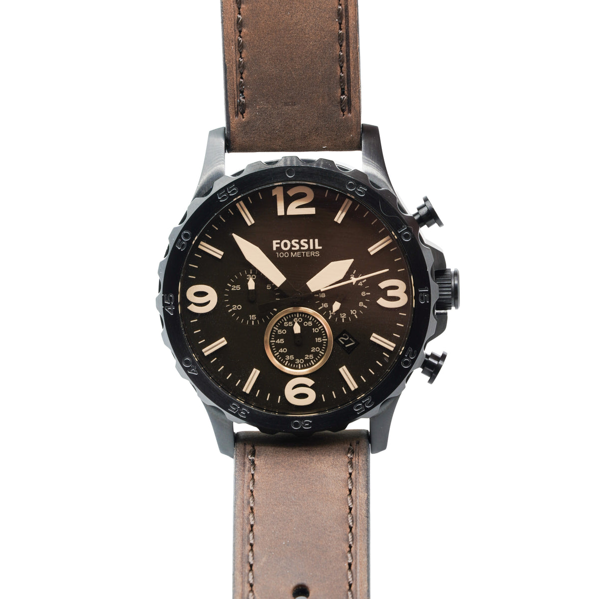 Fossil Nate JR1487 Chronograph Watch Brown Leather