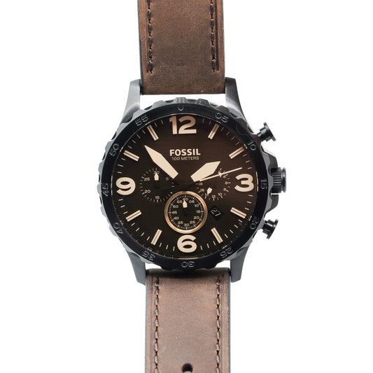 Fossil Nate JR1487 Chronograph Watch Brown Leather